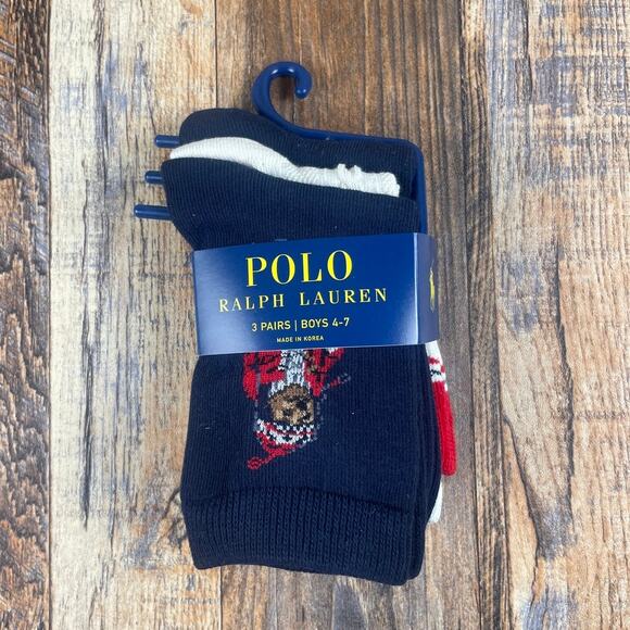Polo Ralph Lauren Boy's 4-7 Blue Red Cotton Polyester Spandex Socks 3 Pack - Picture 1 of 10